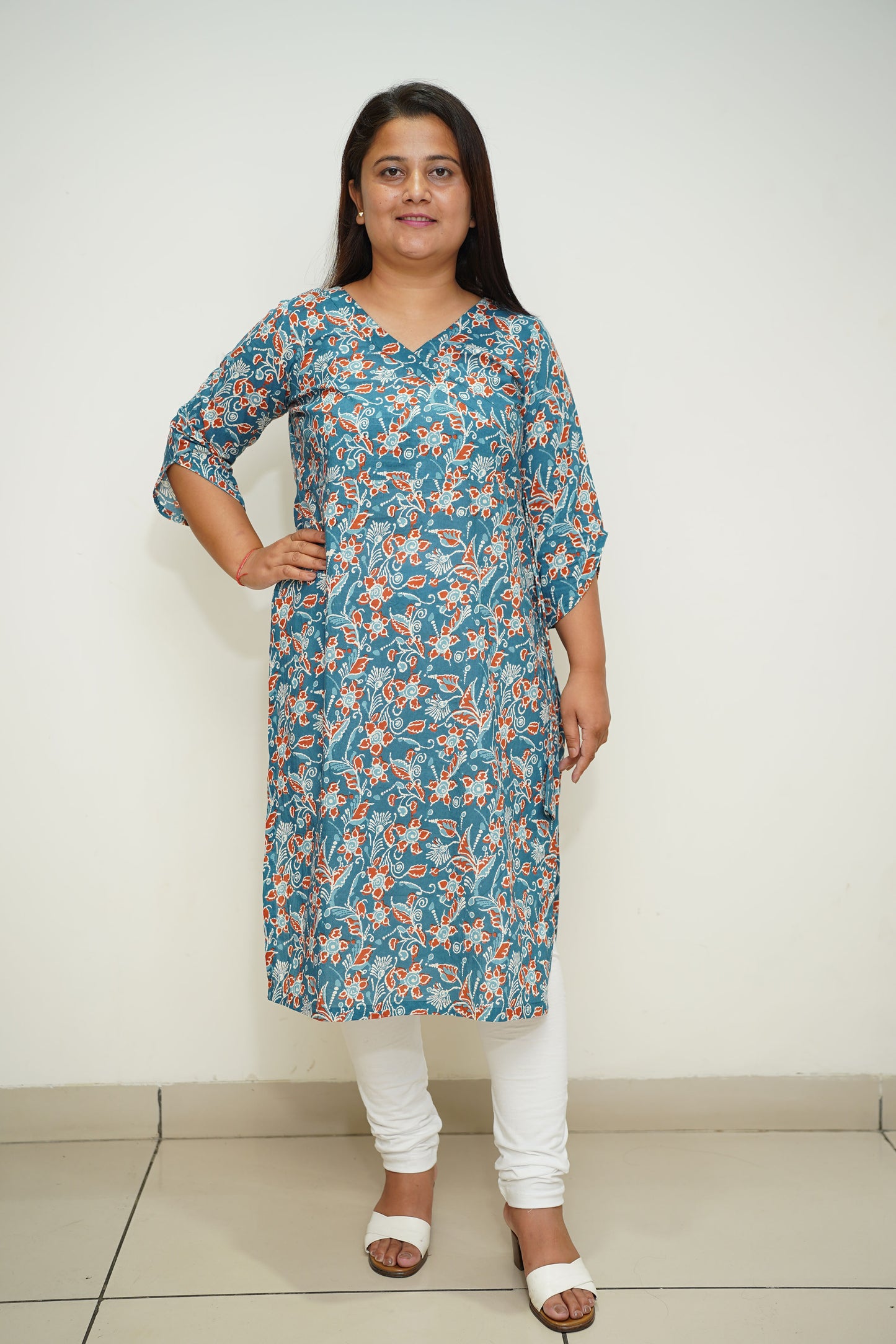 Blue Block Printed Cotton Kurta