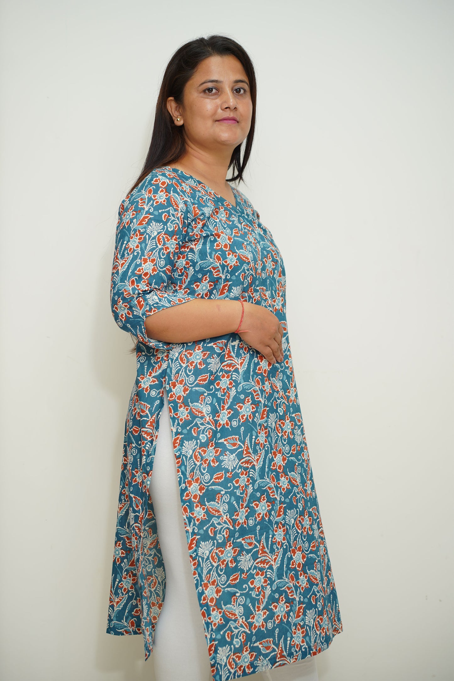 Blue Block Printed Cotton Kurta