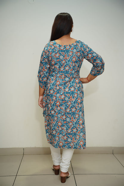 Blue Block Printed Cotton Kurta