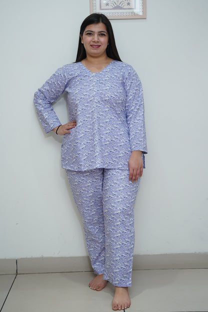 Snowy Lavender Woolen Night Suit