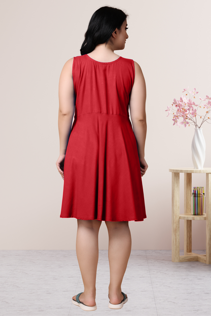 Solid Red Rayon Short Nighty