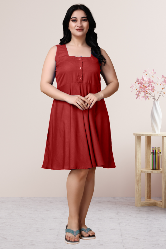 Solid Maroon Rayon Short Nighty