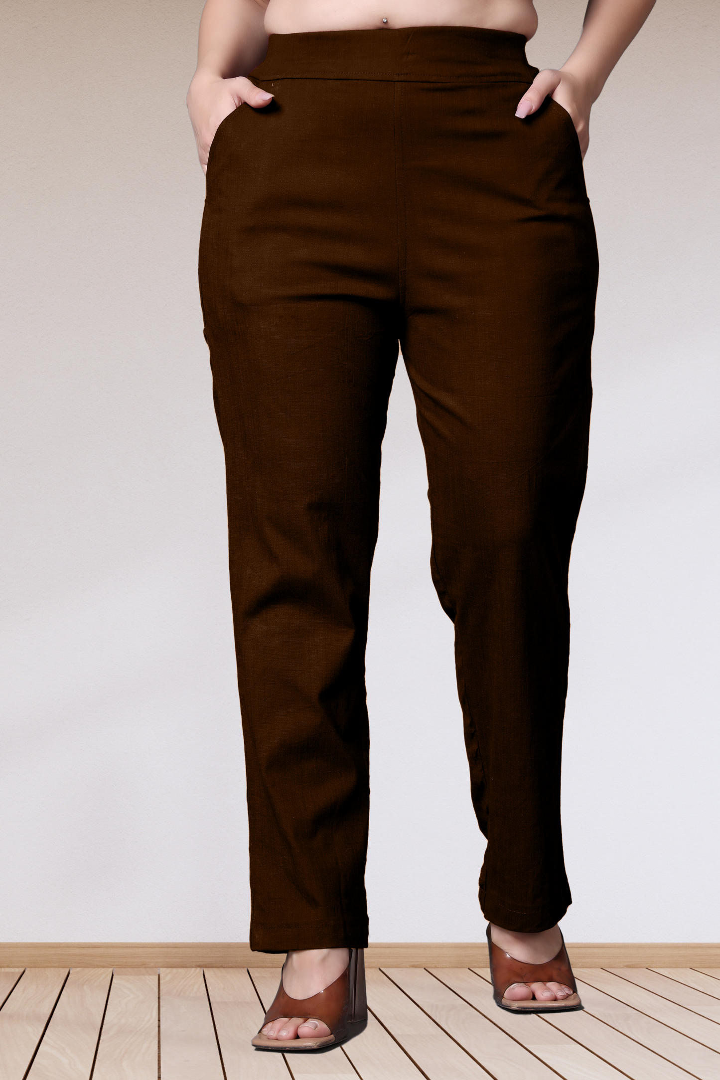 Coffee Lycra Slub Pants