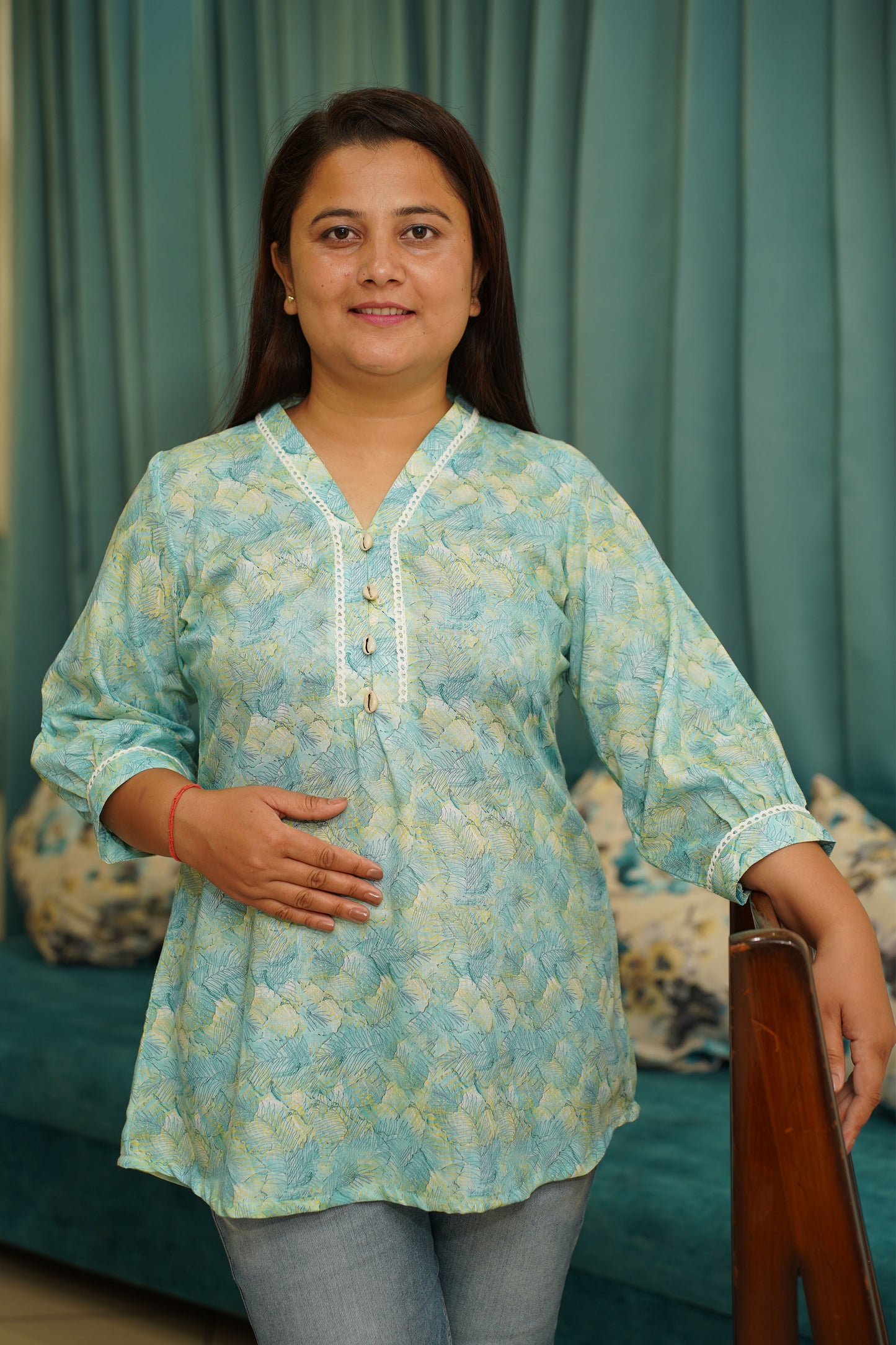 Mint Green Printed Rayon Kurta