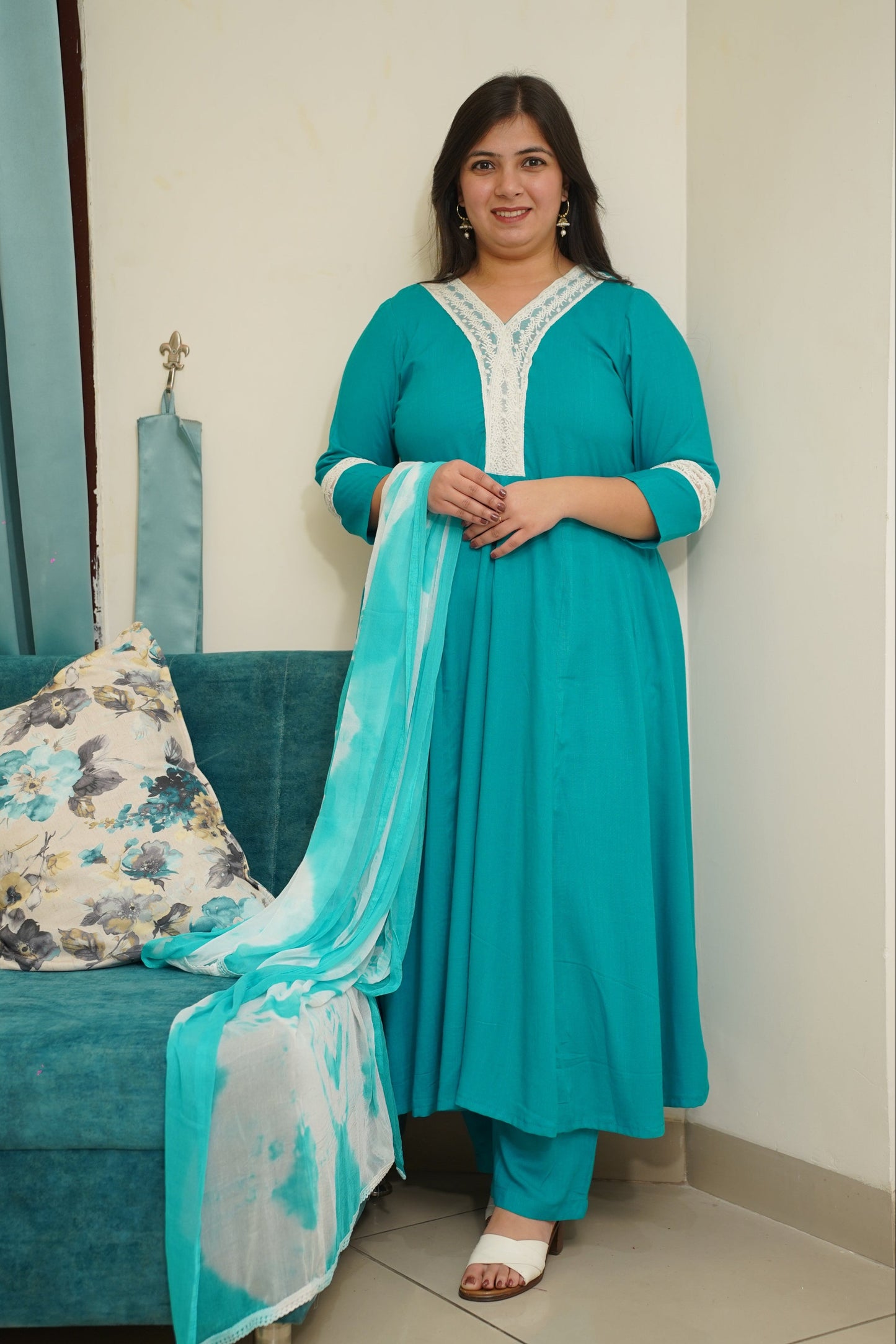 Firozi Fiesta Rayon Anarkali Set