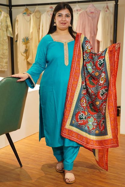 Vibrant Firozi Rayon Salwar Suit