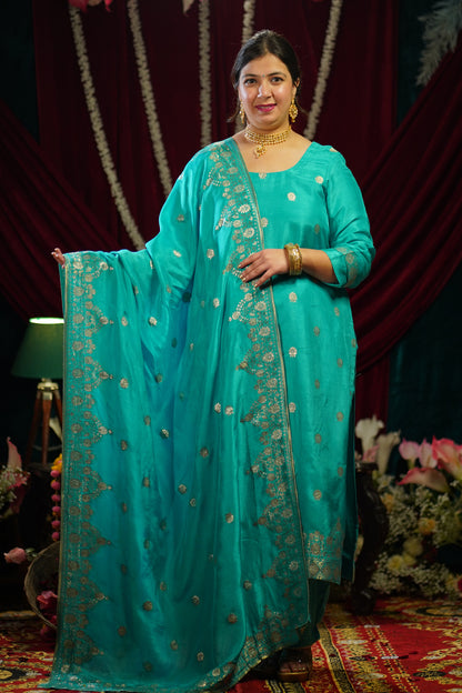 Firozi Festive Jacquard Silk Suit