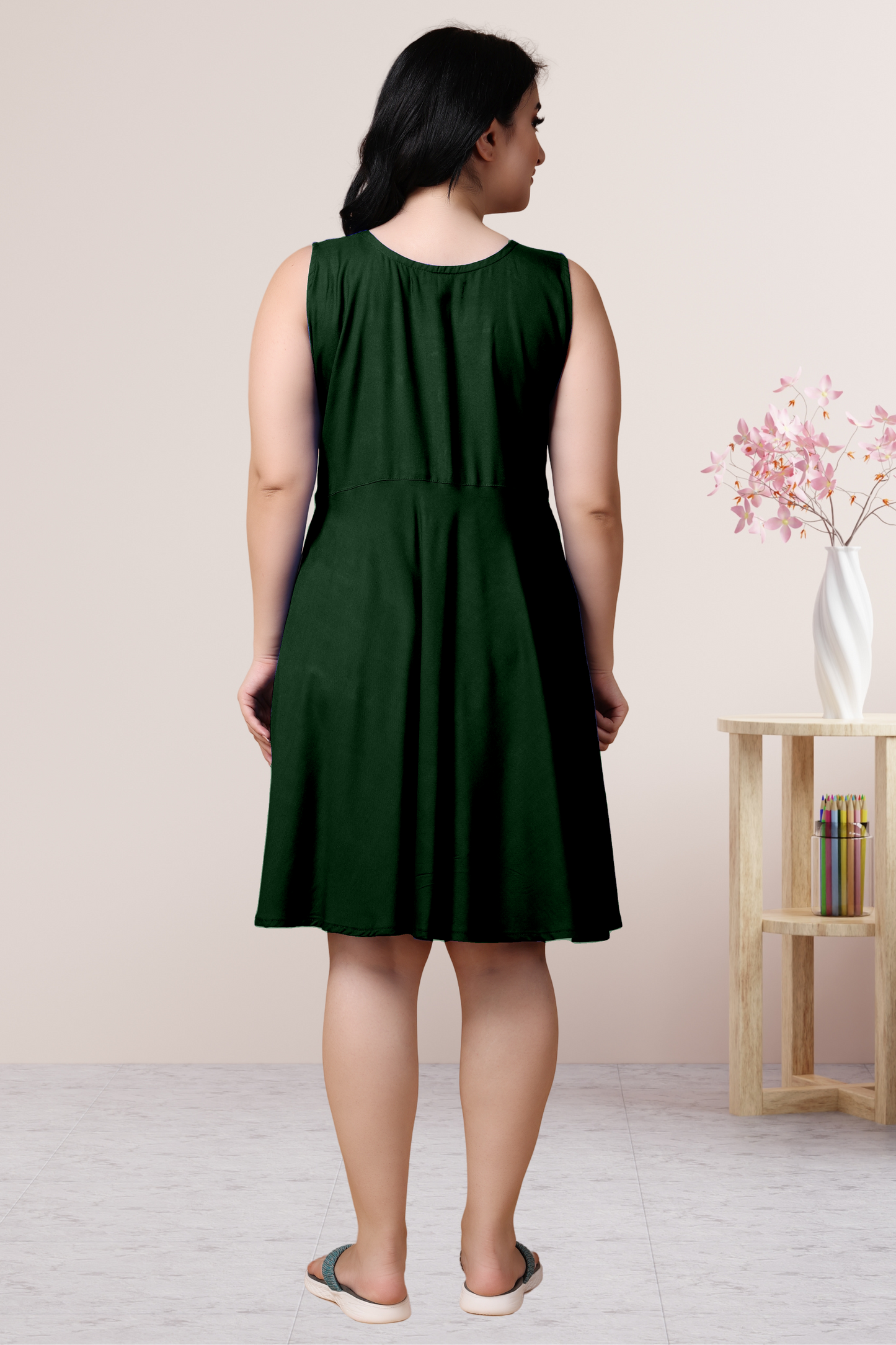 Bottle Green Rayon Short Nighty