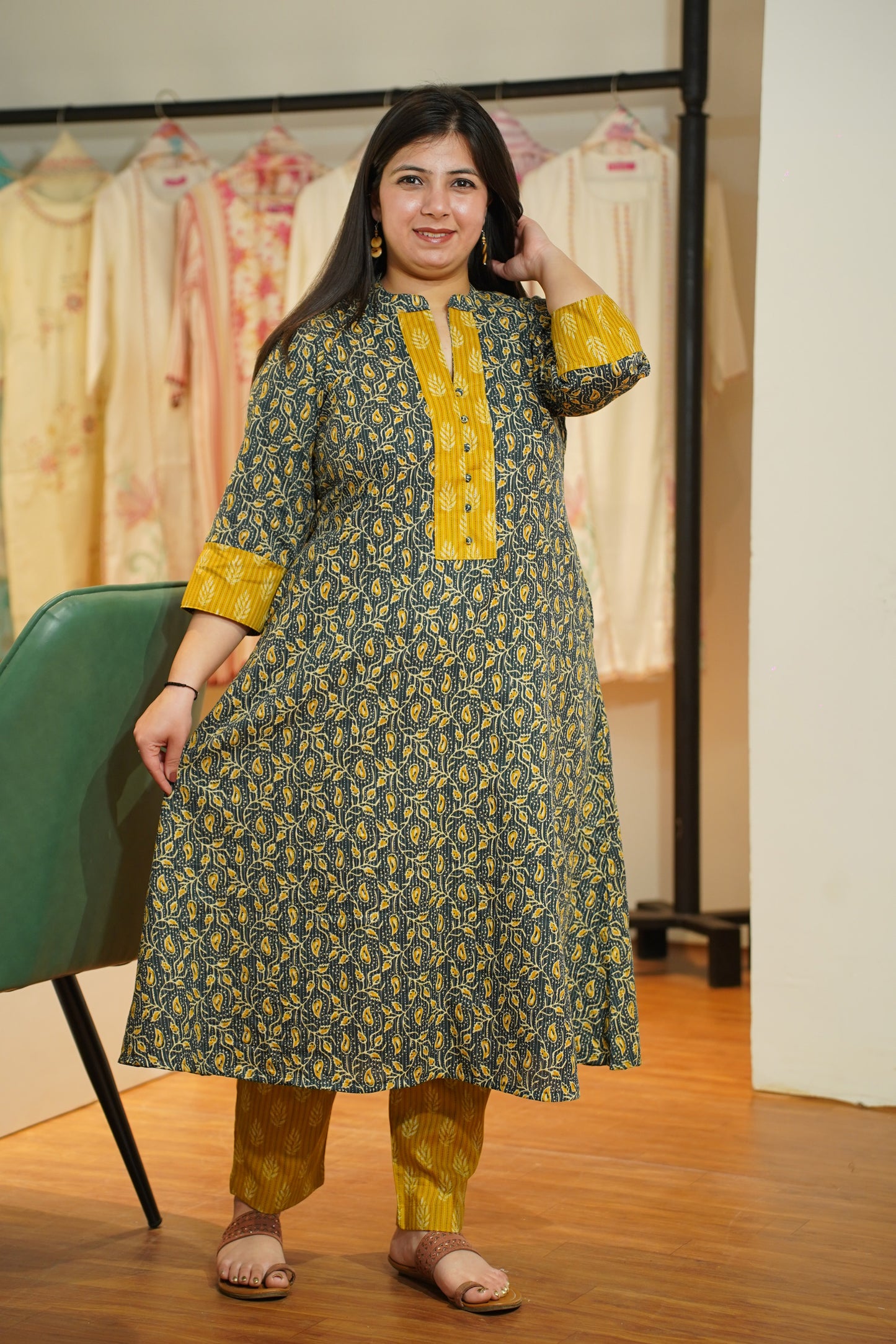 Mystic Green Ajrakh Kurta Set