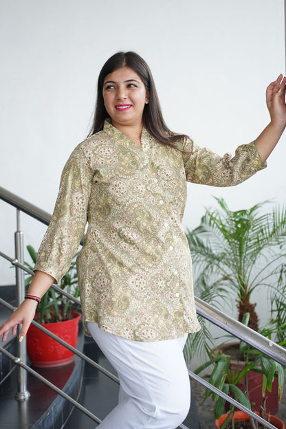 Olive Mandarin Short Kurta