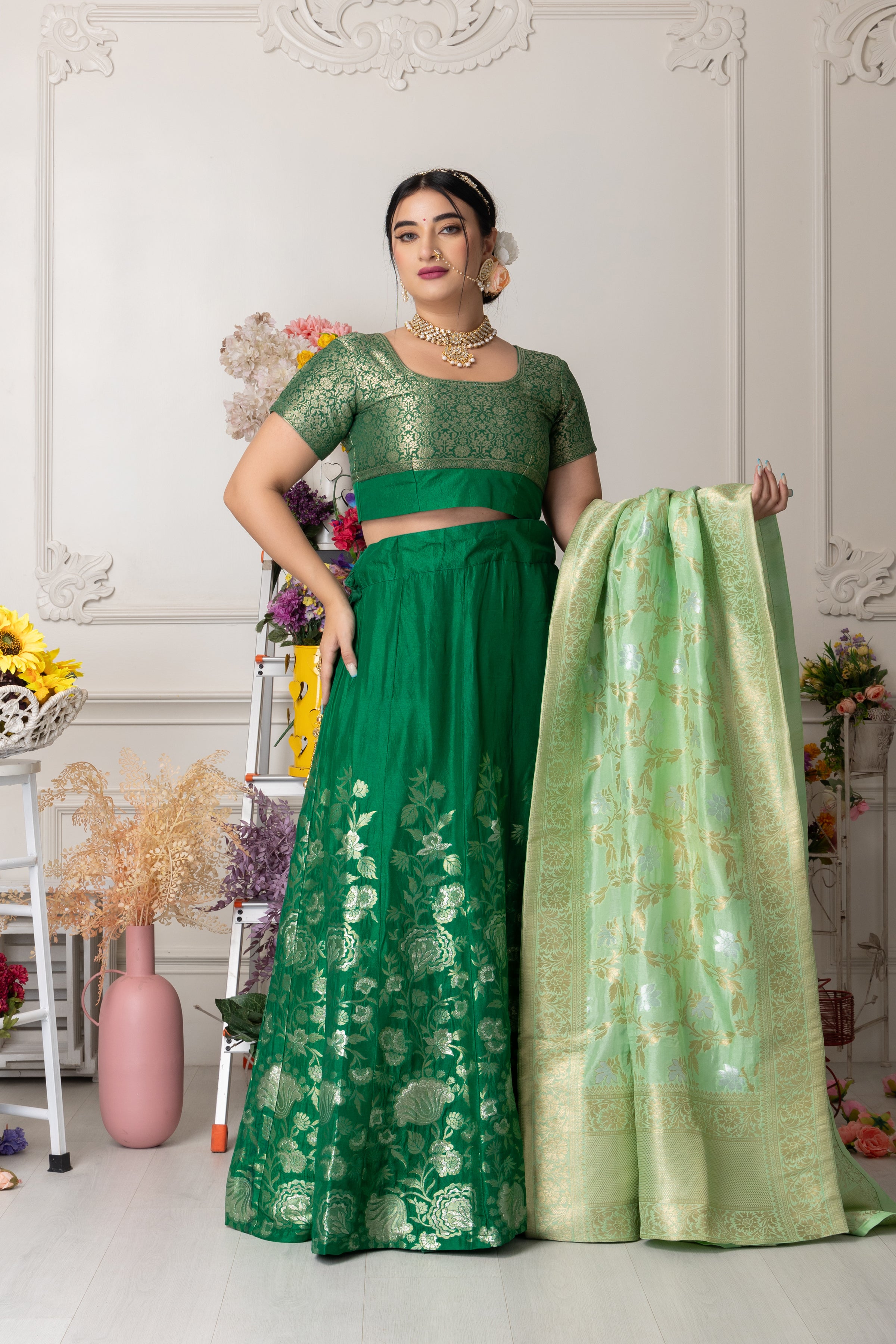 Buy Wedding Wear Green Embroidery Work Velvet Lehenga Suit Online From  Surat Wholesale Shop.