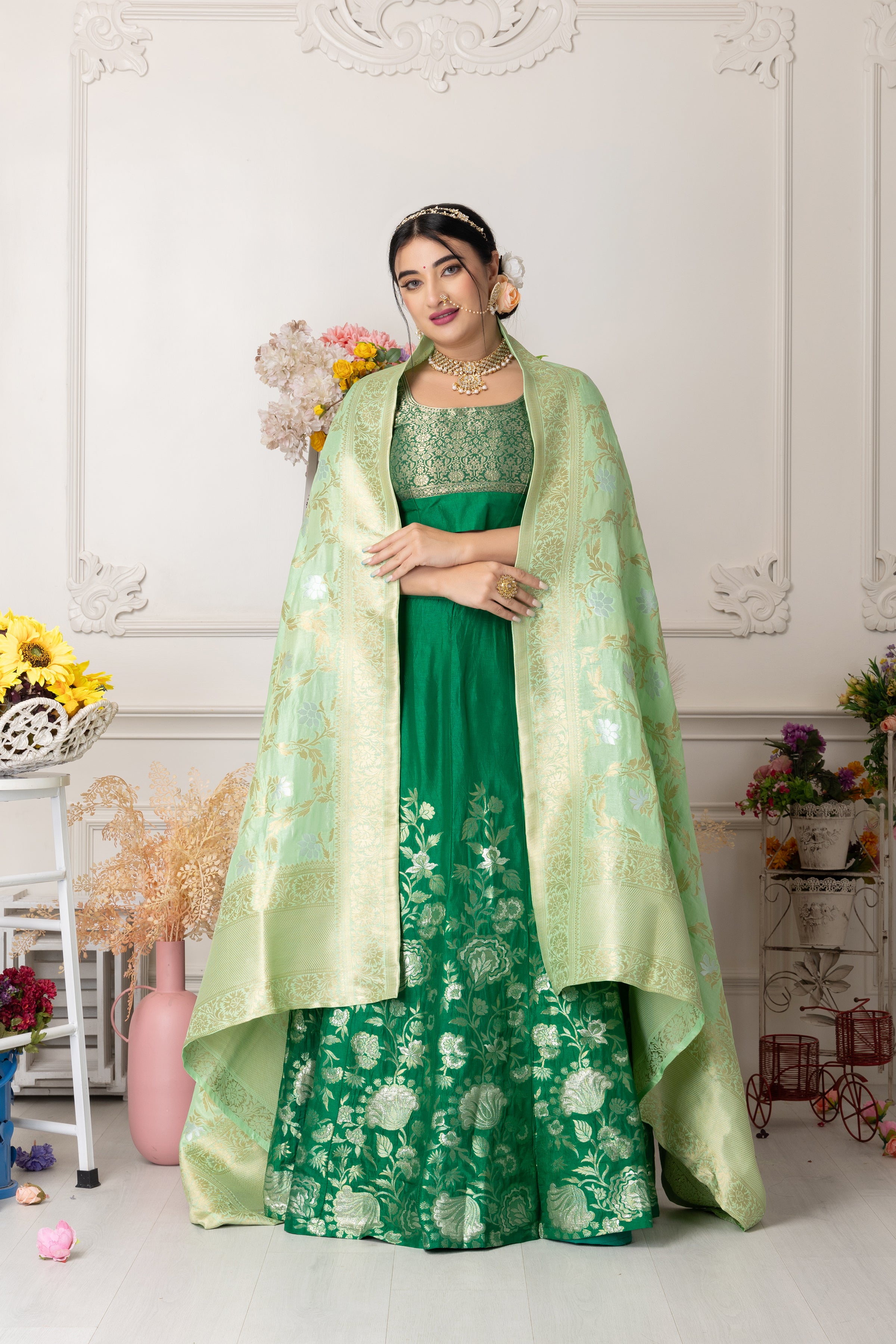 Buy Emerald Green Embroidered Lehenga For Women Online