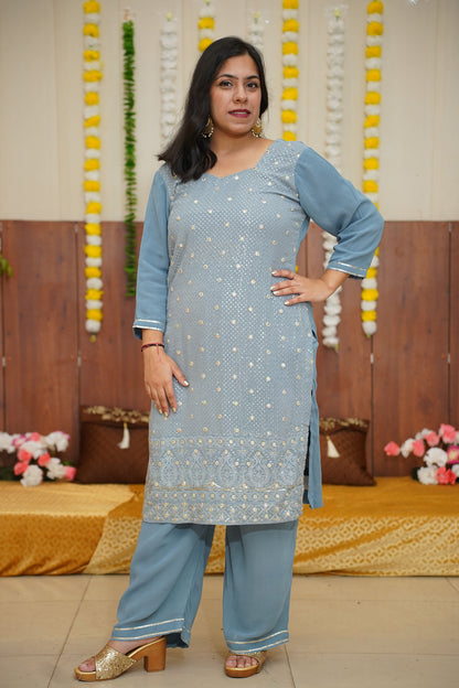 Grey Dewdrop Chikan Fancy Suit