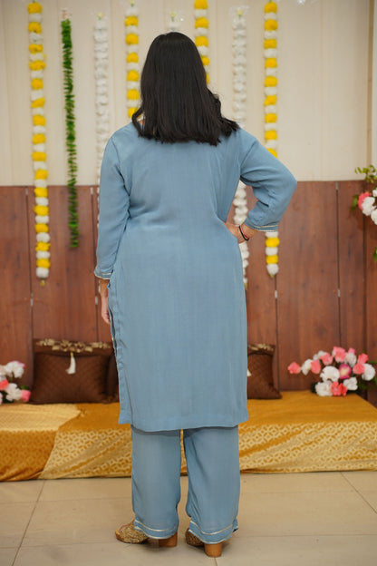 Grey Dewdrop Chikan Fancy Suit