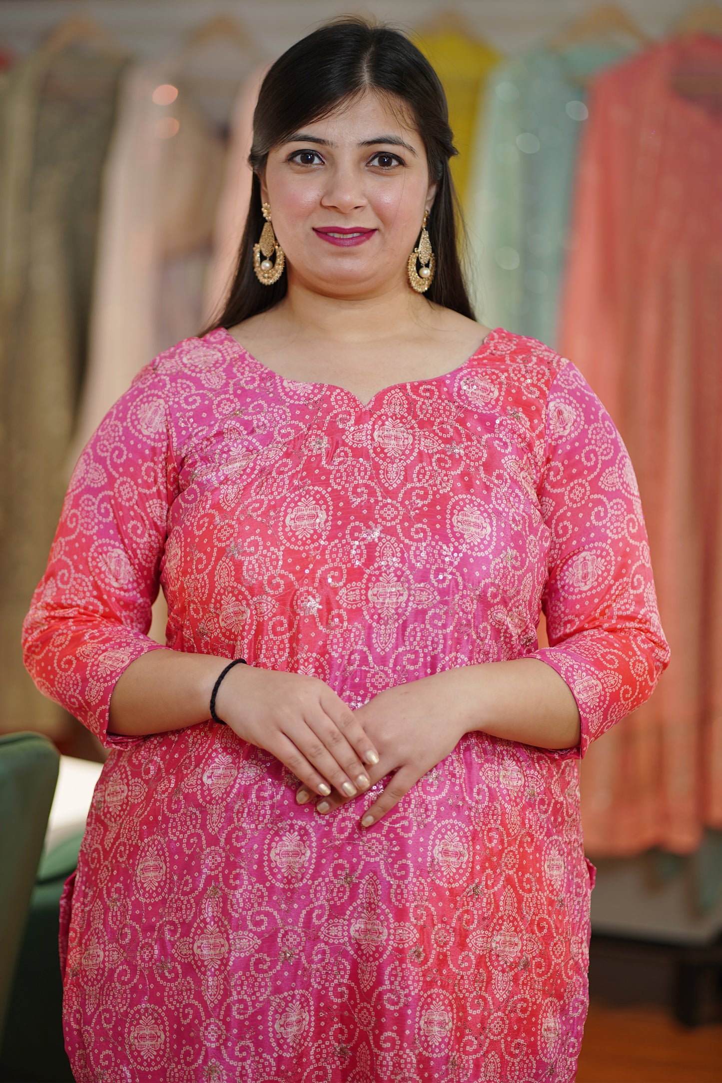 Gulabi Phagun Bandhej Suit Set