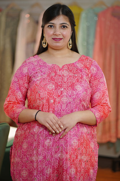 Gulabi Phagun Bandhej Suit Set