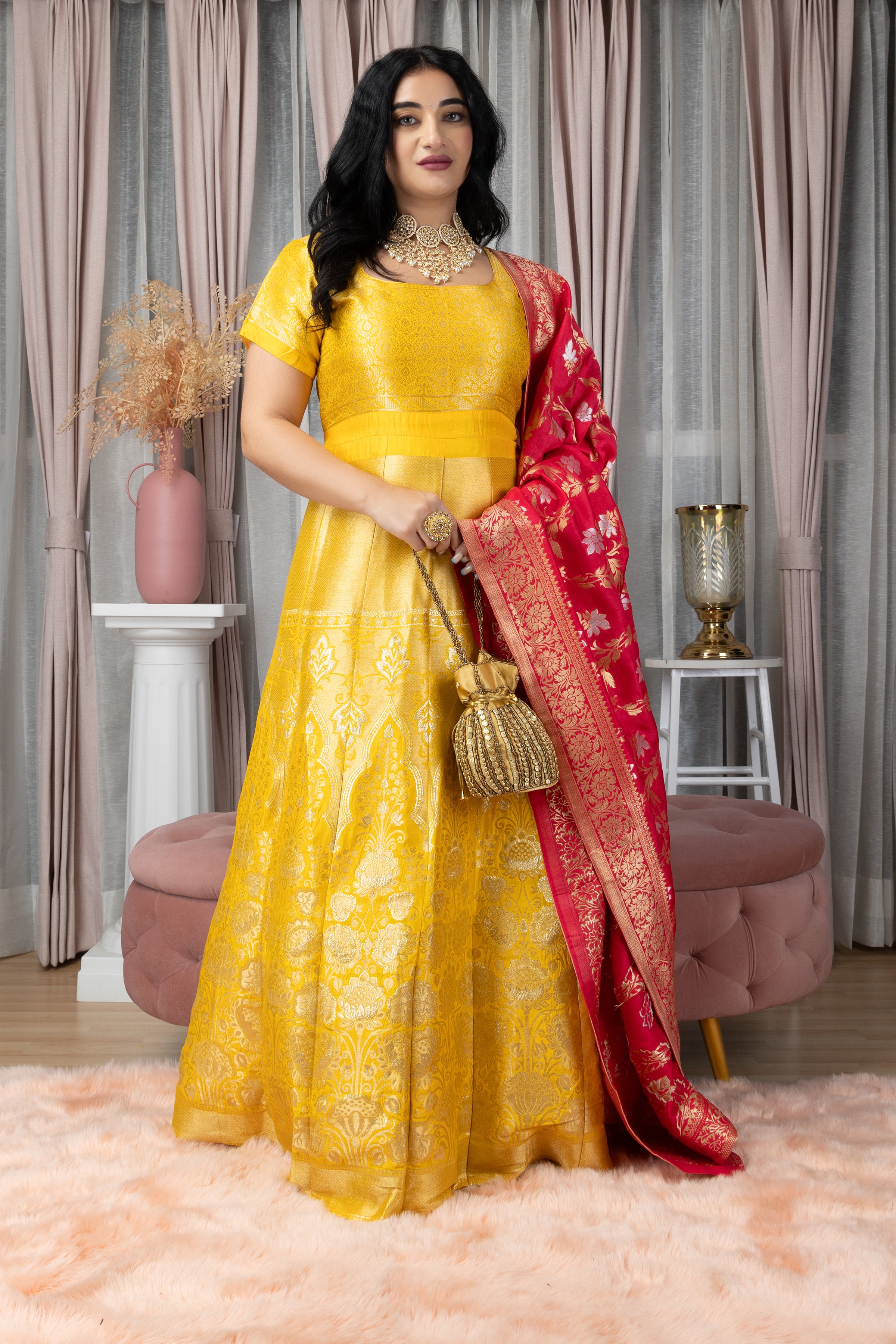 Faux Georgette Plain Festive Wear Anarkali Suit In Yellow – Rajyogam
