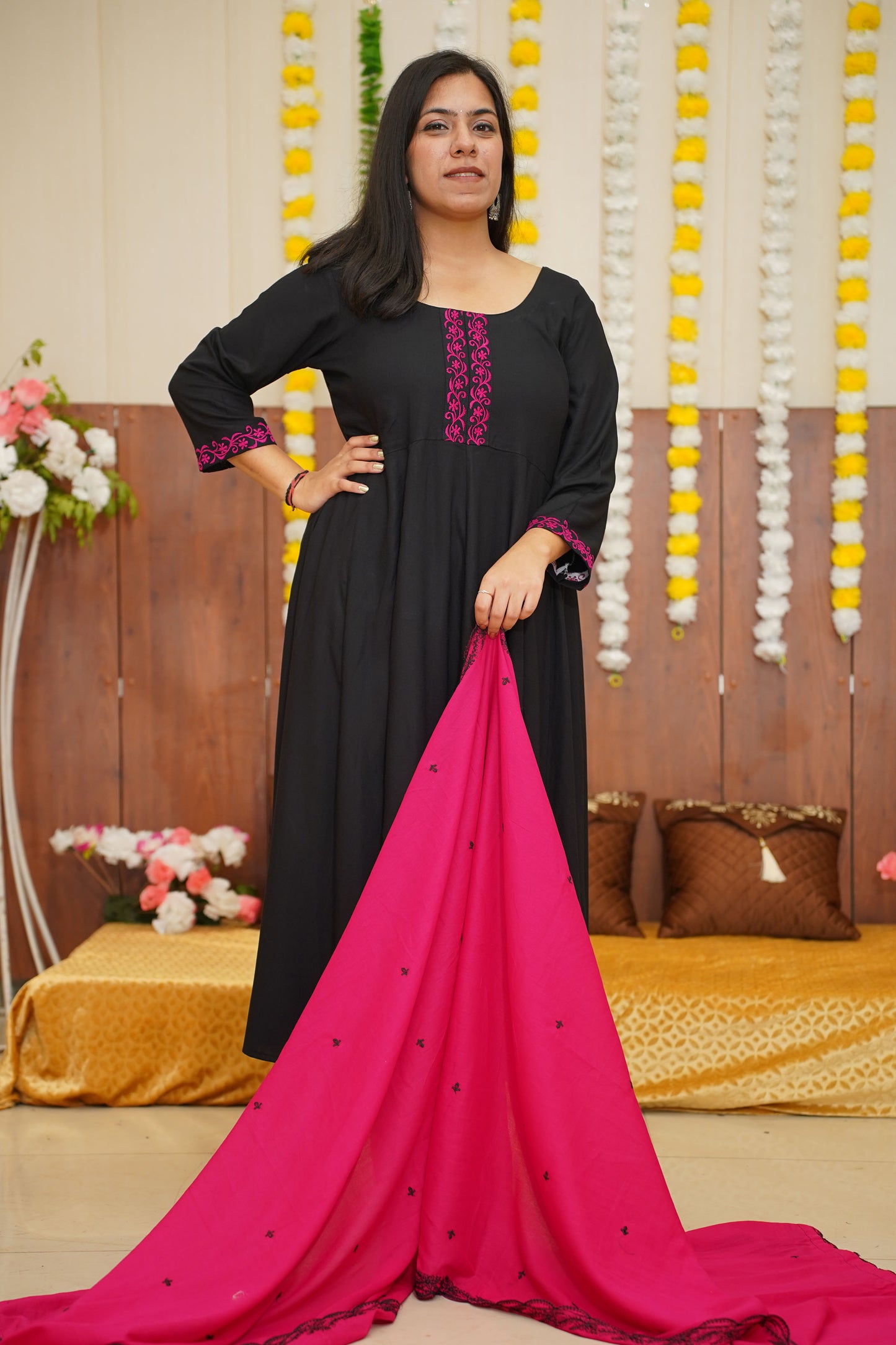 Magenta Accent Black Anarkali Set