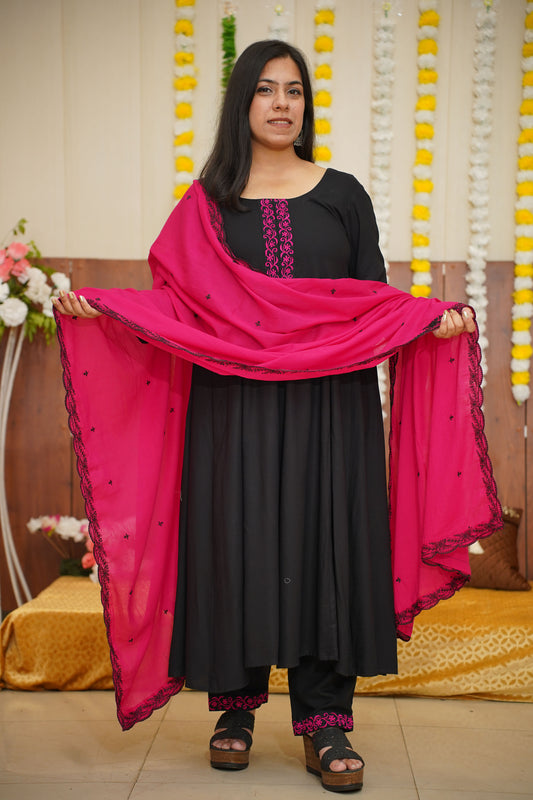 Magenta Accent Black Anarkali Set