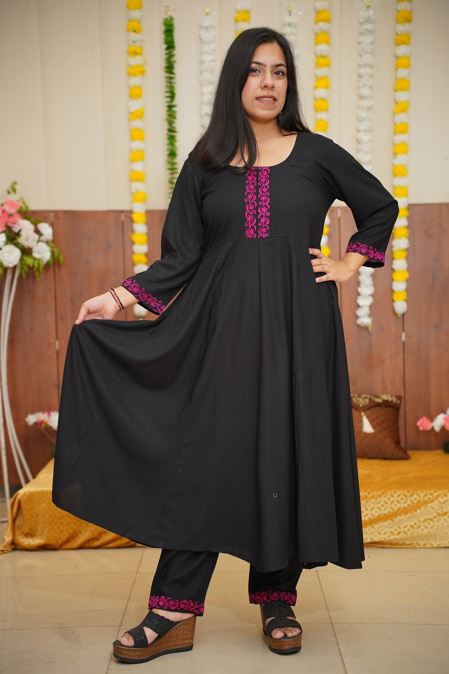 Magenta Accent Black Anarkali Set