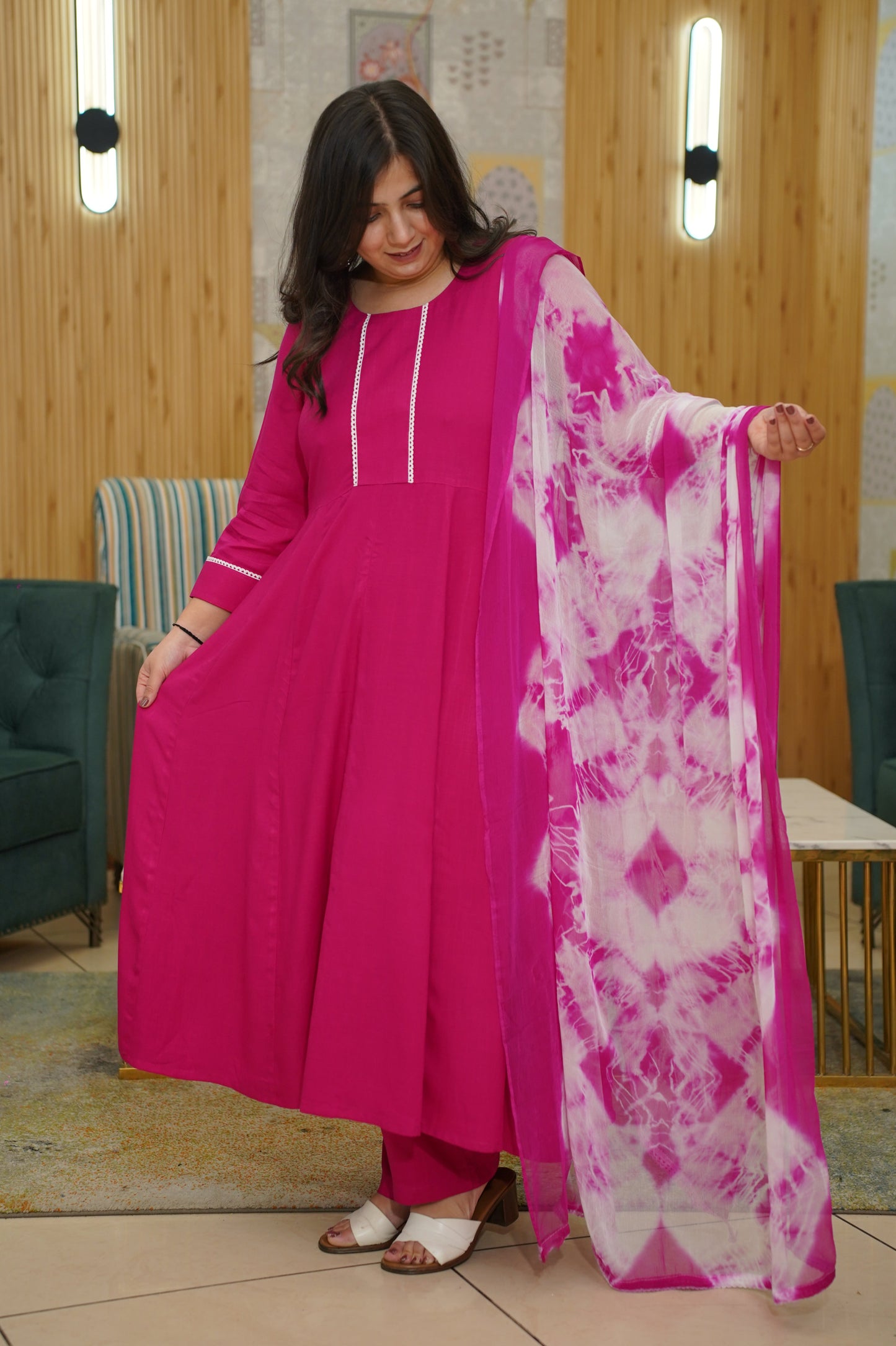 Berry Pink Rayon Anarkali Set