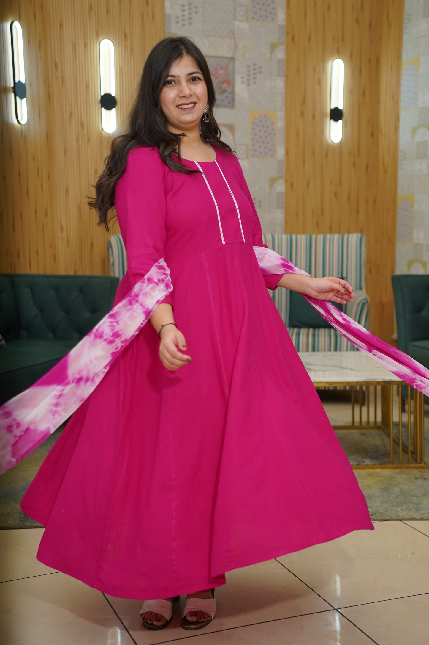 Berry Pink Rayon Anarkali Set