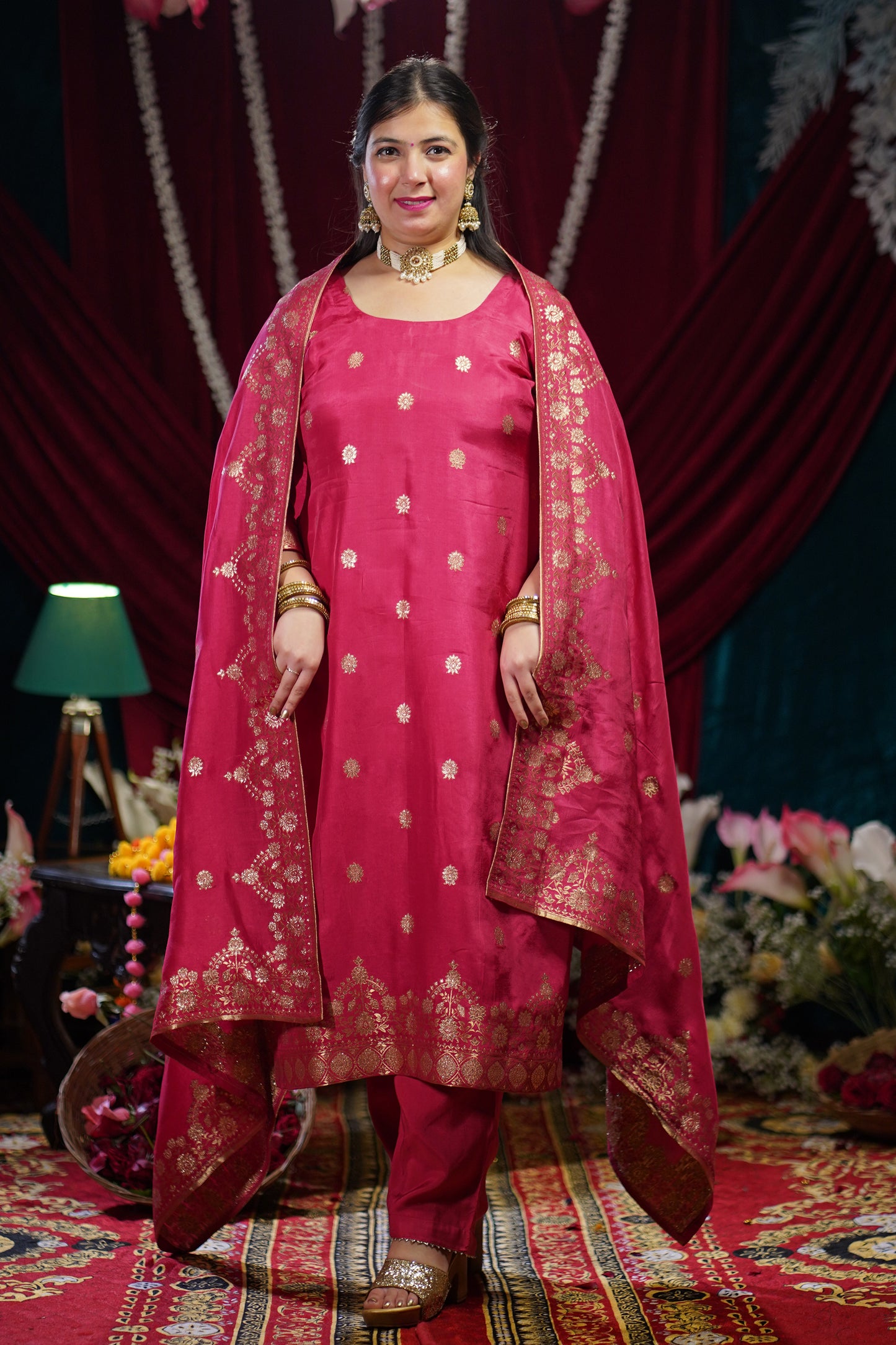 Onion Pink Jacquard Suit Set