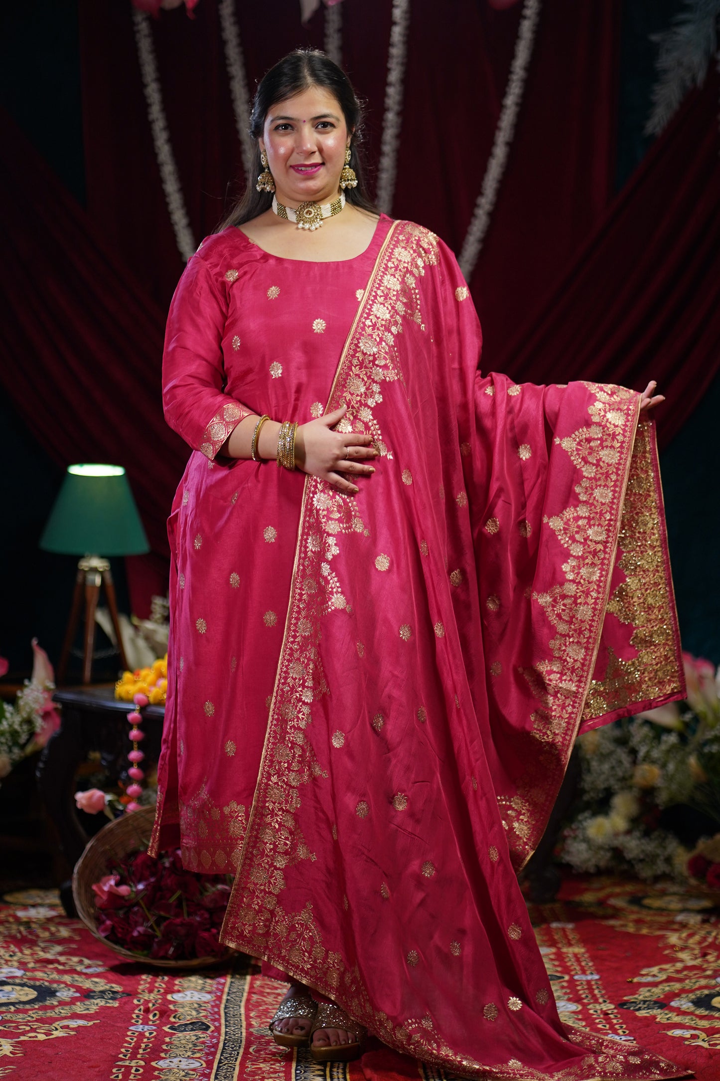 Onion Pink Jacquard Suit Set