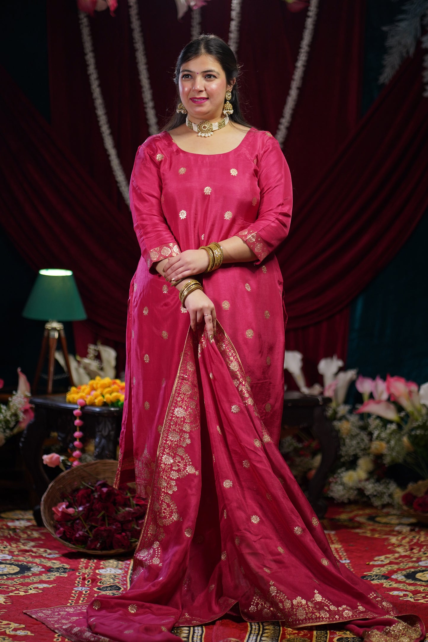 Onion Pink Jacquard Suit Set