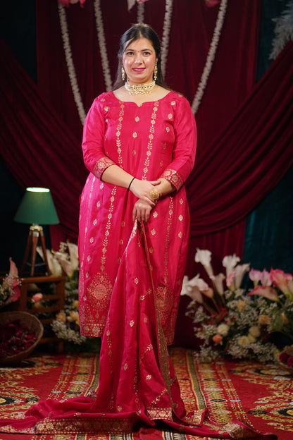 Rosewood Pink Jacquard Silk Suit