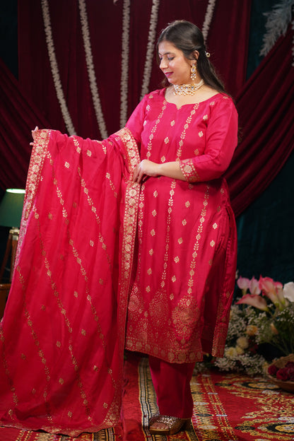 Rosewood Pink Jacquard Silk Suit