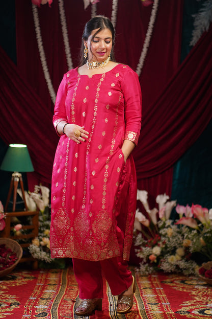 Rosewood Pink Jacquard Silk Suit