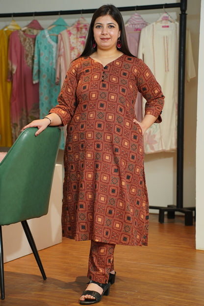 Maroon Ajrakh Katha Kurta Set