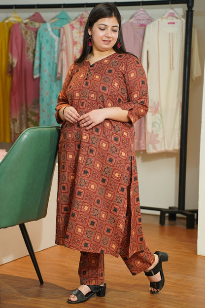 Maroon Ajrakh Katha Kurta Set