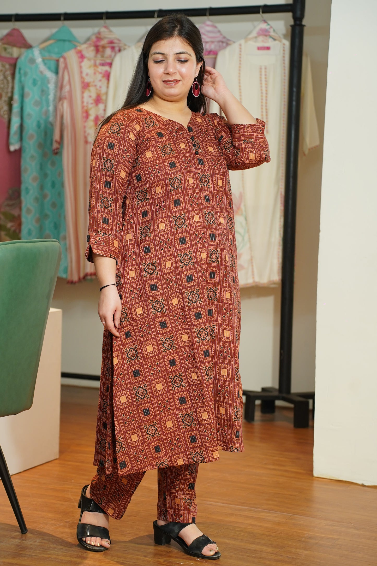 Maroon Ajrakh Katha Kurta Set