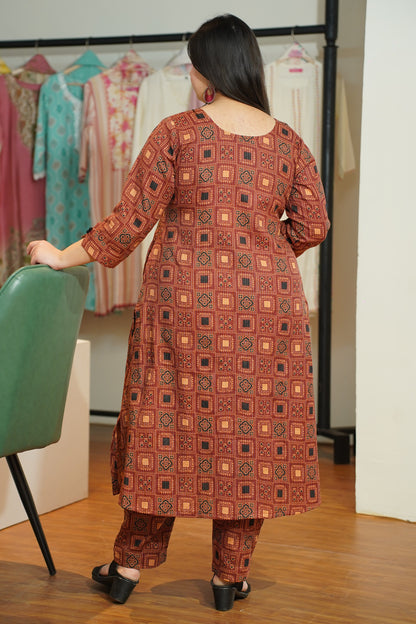 Maroon Ajrakh Katha Kurta Set