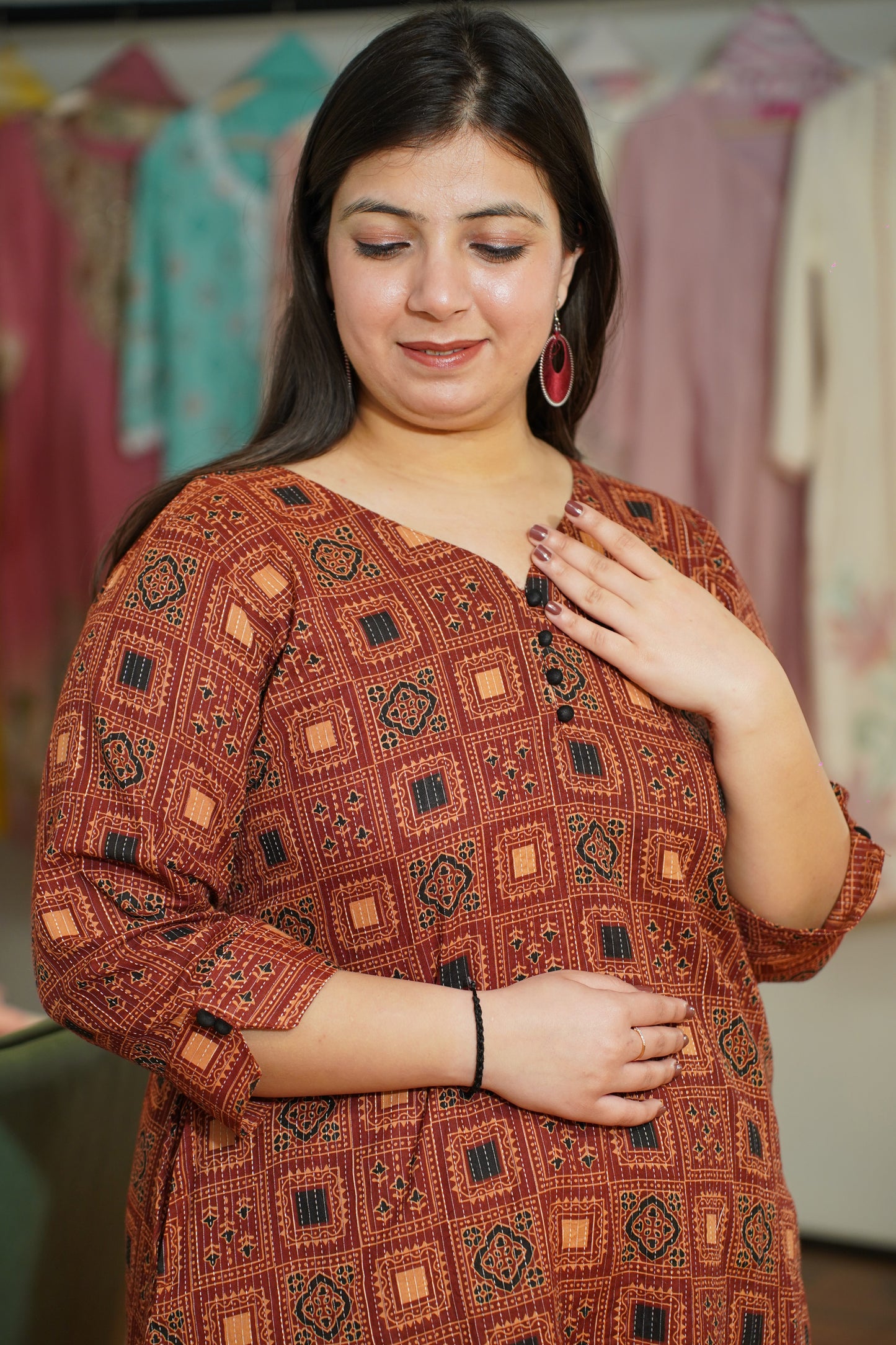 Maroon Ajrakh Katha Kurta Set