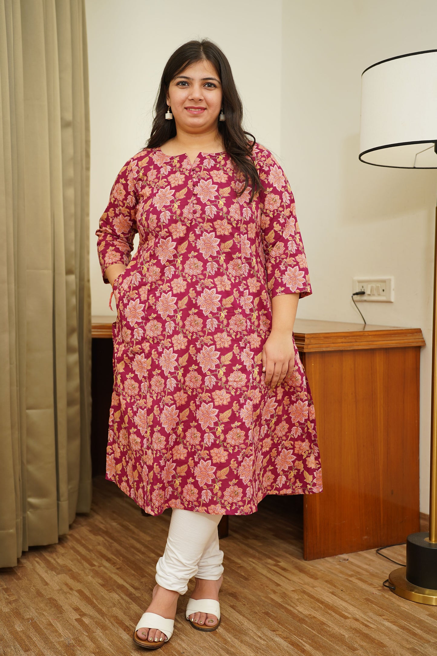 Maroon Kalamkari A-Line Kurti