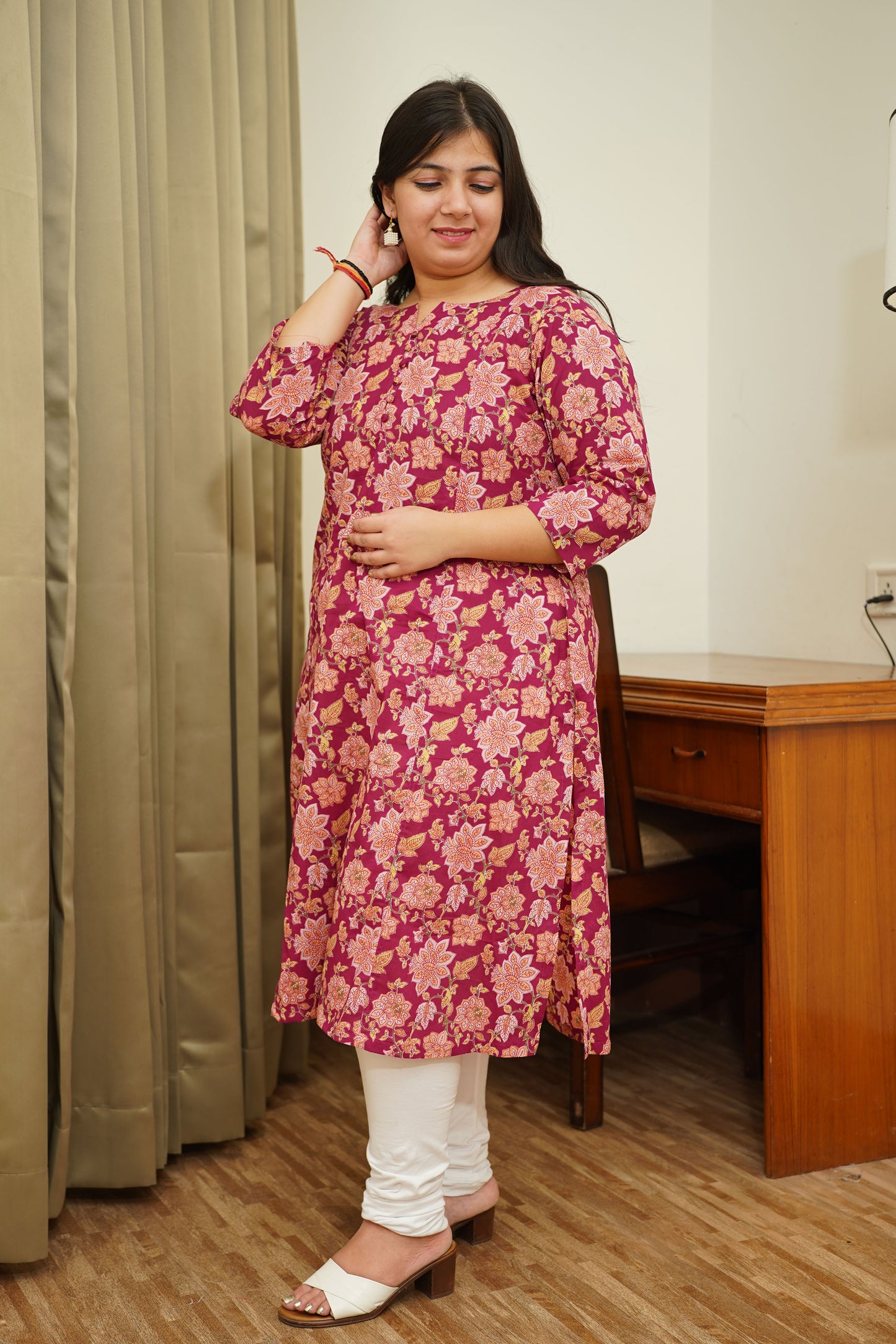 Maroon Kalamkari A-Line Kurti