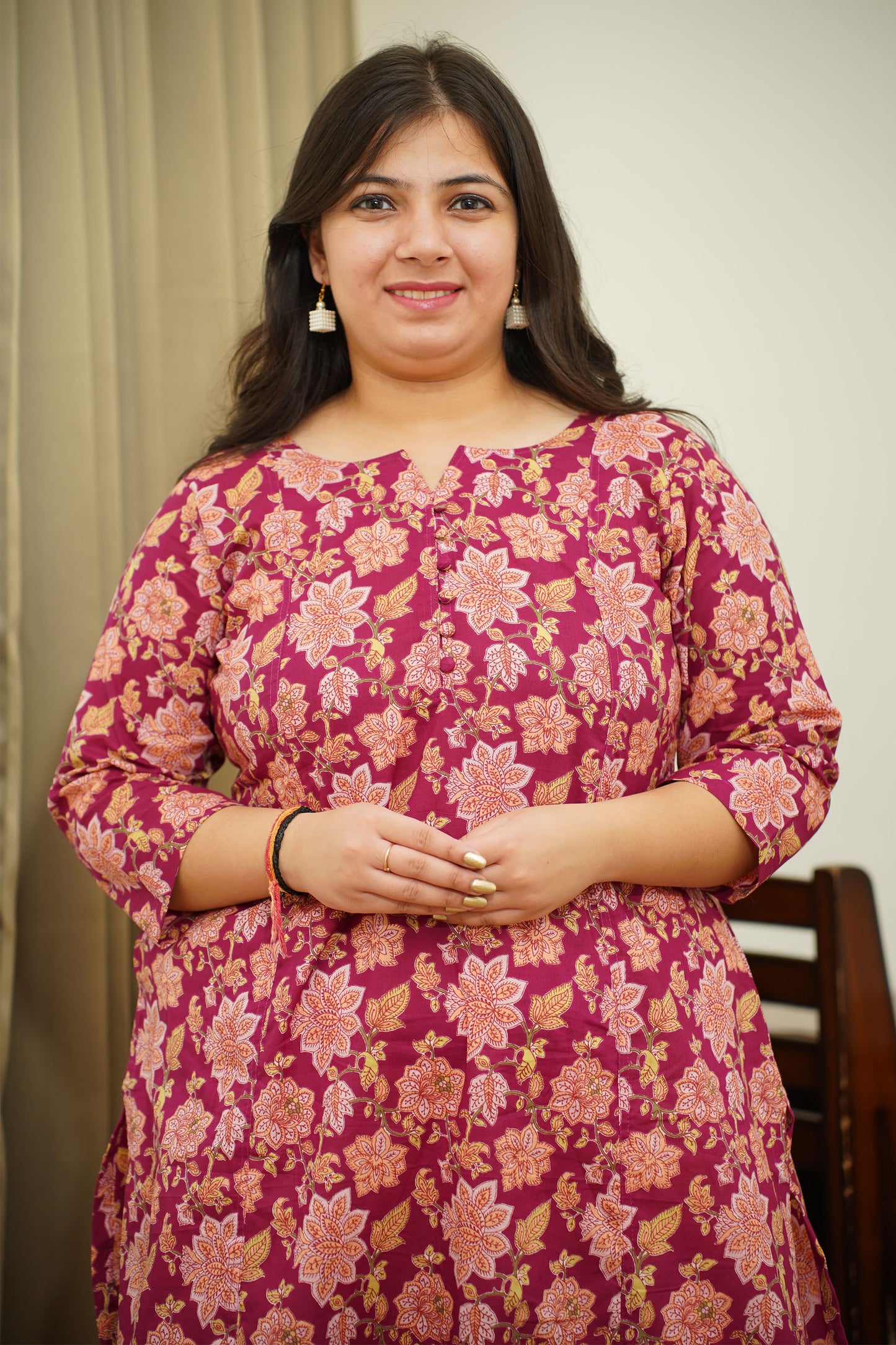 Maroon Kalamkari A-Line Kurti