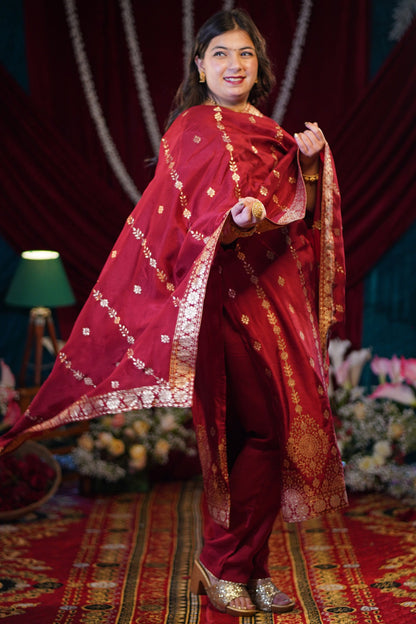 Deep Maroon Jacquard Silk Suit