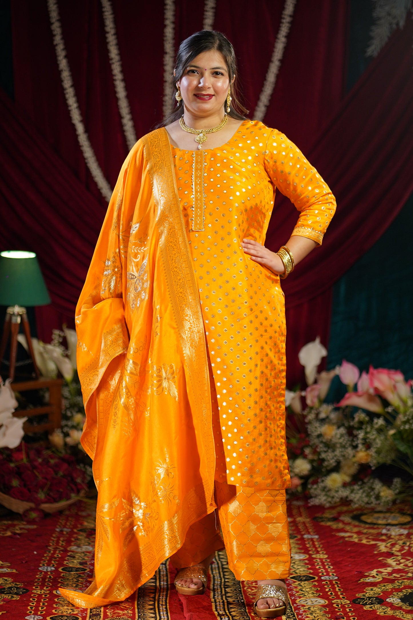 Mustard Gold Jacquard Pant Suit