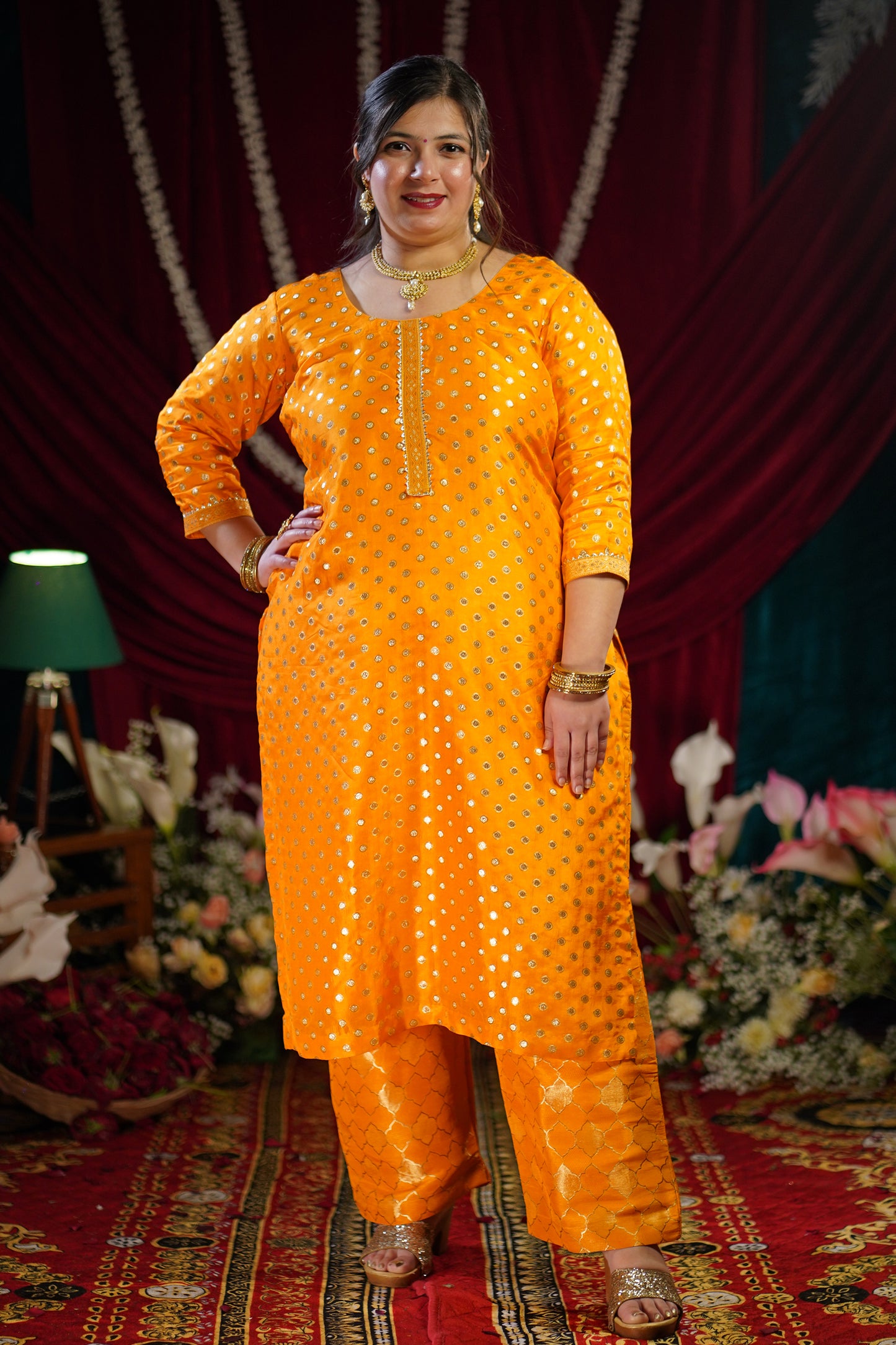 Mustard Gold Jacquard Pant Suit