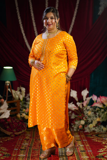 Mustard Gold Jacquard Pant Suit