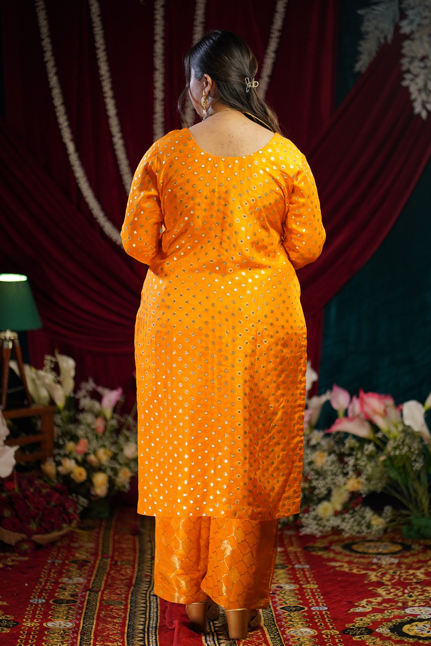 Mustard Gold Jacquard Pant Suit