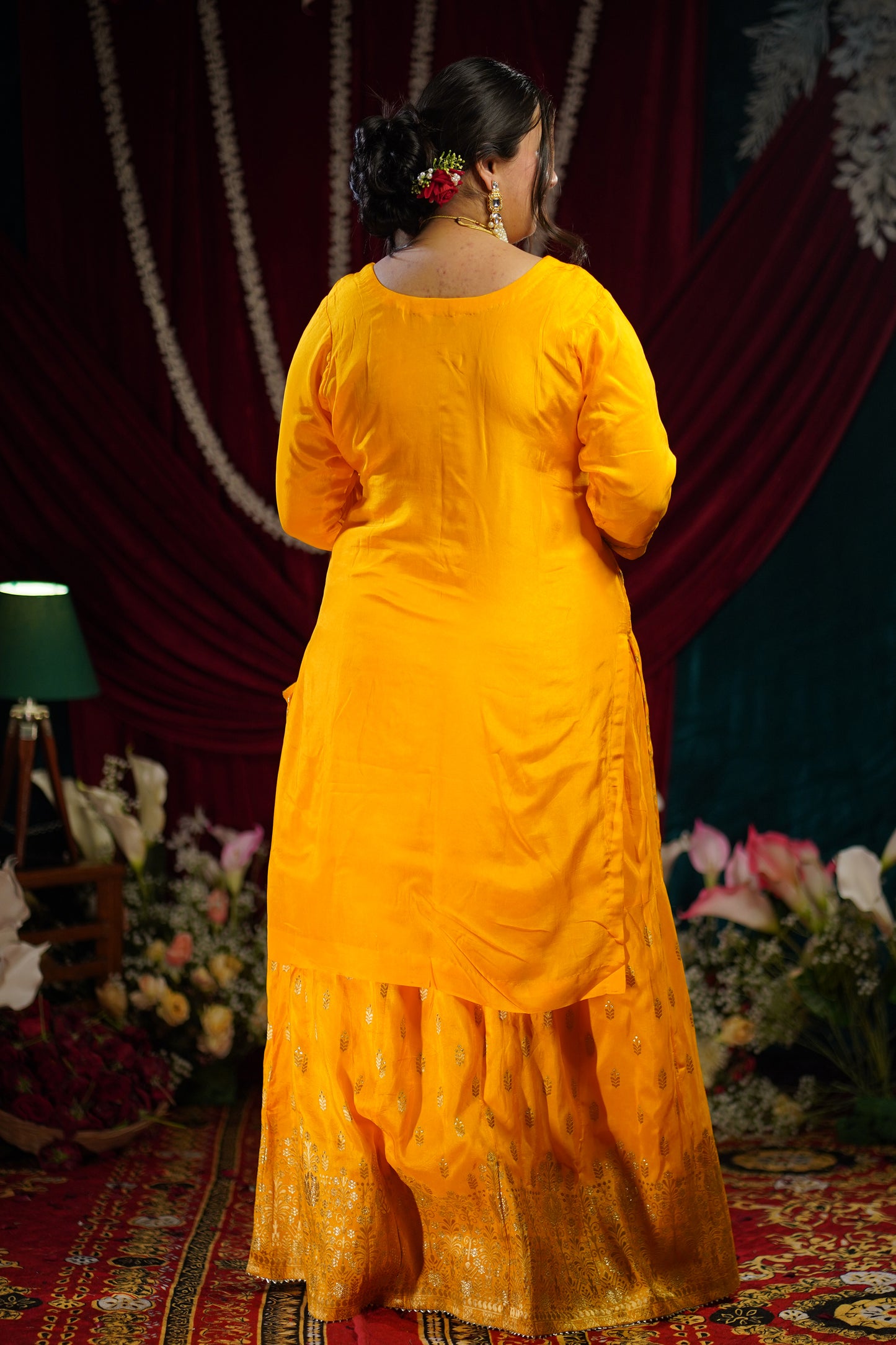 Mustard Gold Jacquard Skirt Suit