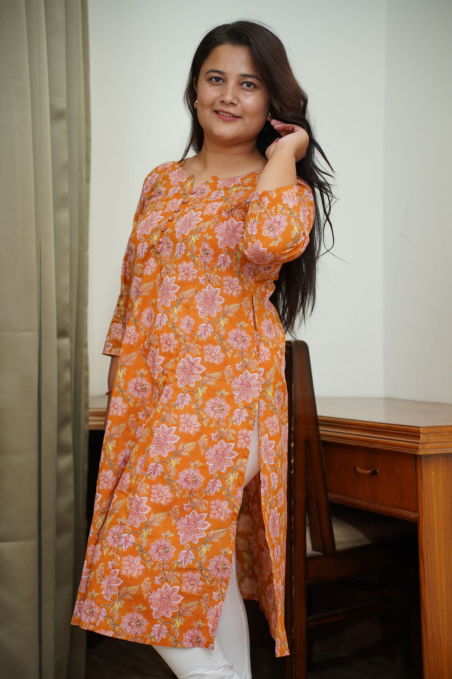 Mustard Kalamkari A-Line Kurti