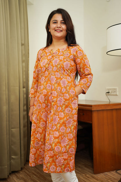 Mustard Kalamkari A-Line Kurti