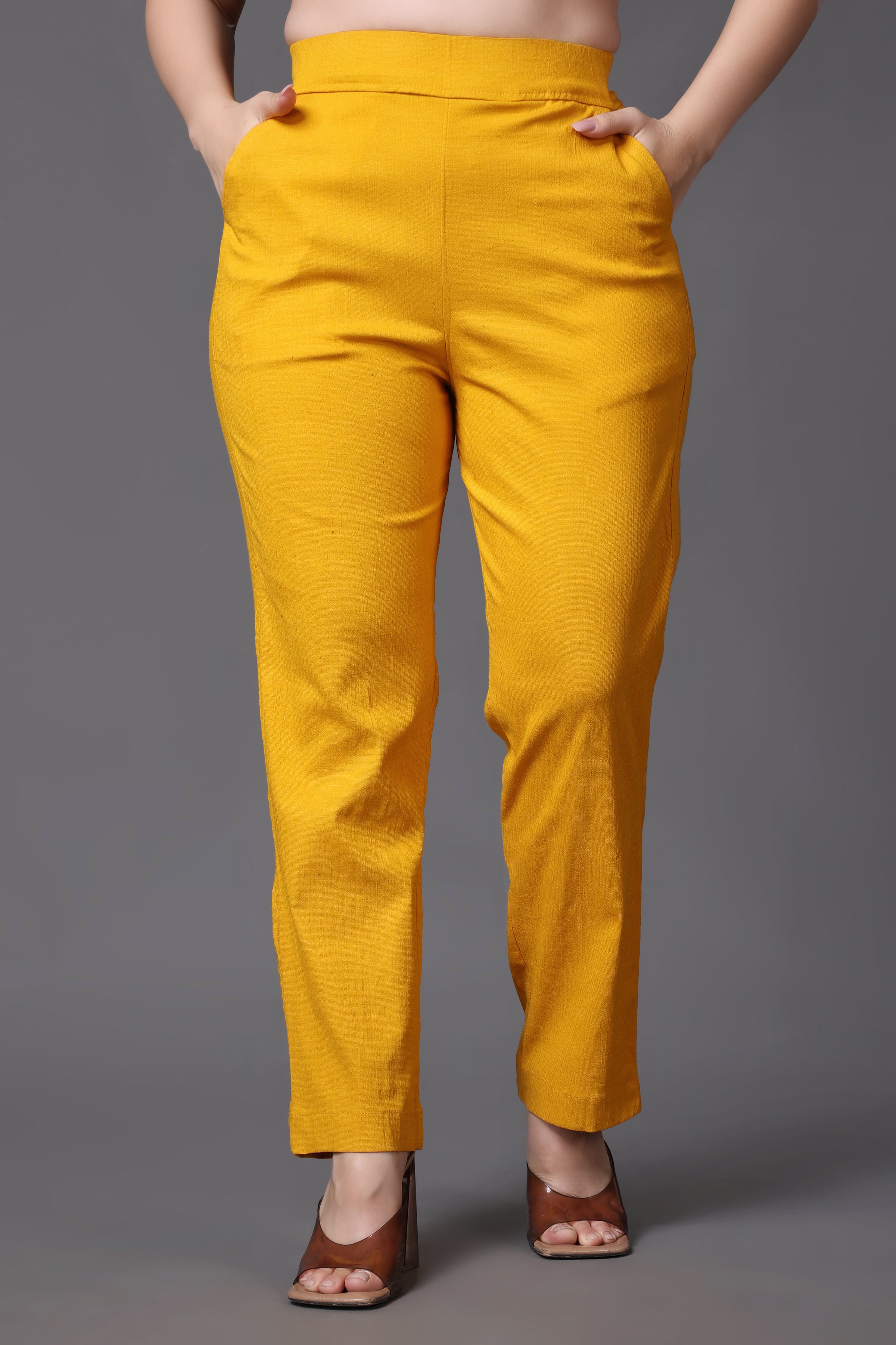 Buy Mustard Yellow Trousers & Pants for Women by Outryt Online | Ajio.com