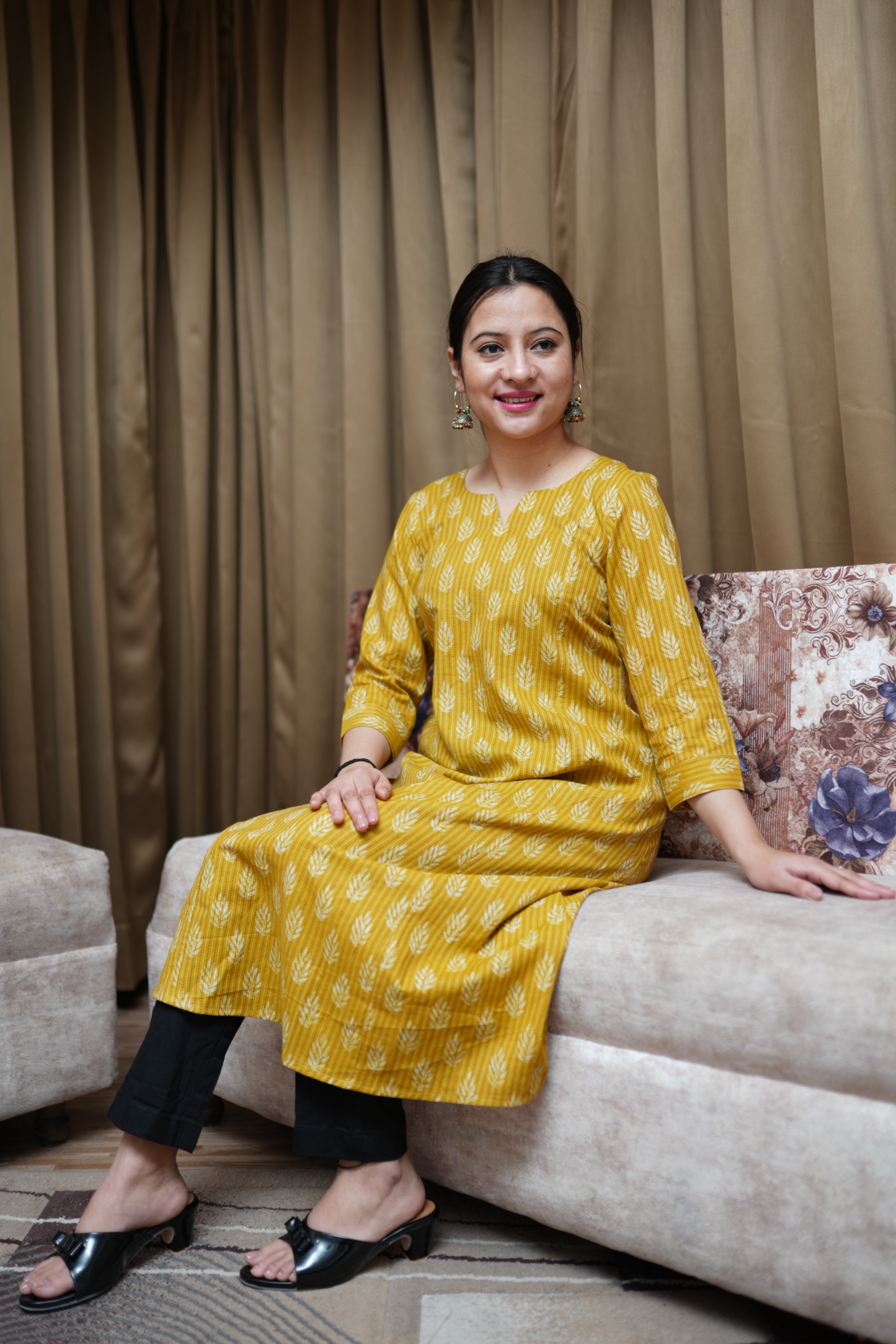 Mustard Yellow Ikat Cotton Kurta